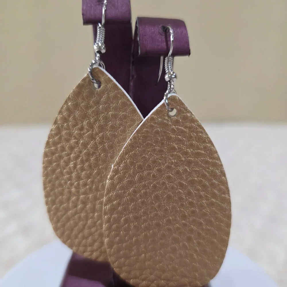Gold Textured Teardrop Lame' Large Handmade Craft Dangle Pierced Earrings